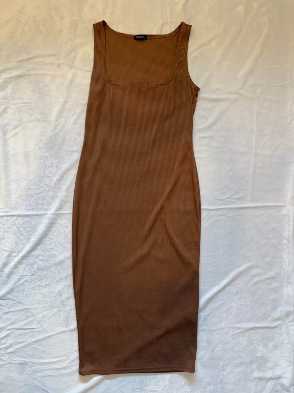 Boohoo Rust Ribbed Bodycon Midi Dress Sz 8 PREPPY